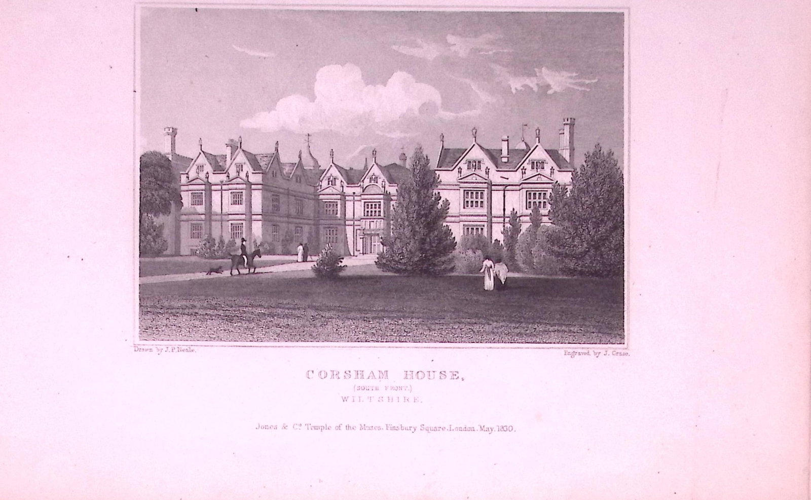 Corsham House Wiltshire Antique 197 Years-Old Engraving-17: Title: Corsham House Wiltshire Antique 197 Years-Old Engraving-17 Description: This Antique Print Was Removed from a 134-Year-Old Edition of. Jones' Views of the Seats, Mansions, Castles of Noblemen