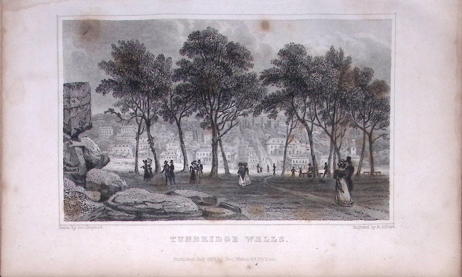 Tunbridge Wells View of The Town Kent 1829 Antique 197 Years-Old Steel Engraving-20: Title: Tunbridge Wells View of The Town Kent 1829 Antique 197 Years-Old Steel Engraving-20 Description: This Antique Print Was Removed from a 197-Year-Old Edition of. W. H. Ireland's Study of