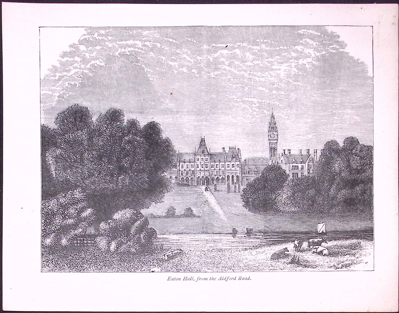 Eaton Hall View from Aldford Road Antique 134 Years-Old Illustration-3: Title: Eaton Hall View from Aldford Road Antique 134 Years-Old Illustration-3 Description: This Antique Illustration Was Removed from a 134-Year-Old Edition of. The River Dee aspects And History 1892