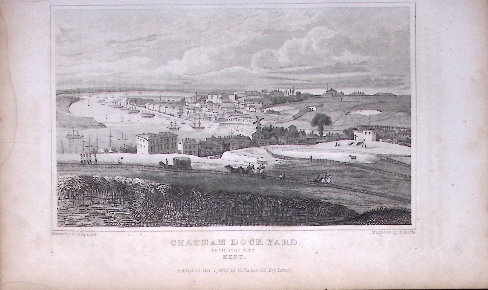 Chatham Dock Yard Kent 1829 Antique 197 Years-Old Steel Engraving-29: Title: Chatham Dock Yard Kent 1829 Antique 197 Years-Old Steel Engraving-29 Description: This Antique Print Was Removed from a 197-Year-Old Edition of. W. H. Ireland's Study of The History and