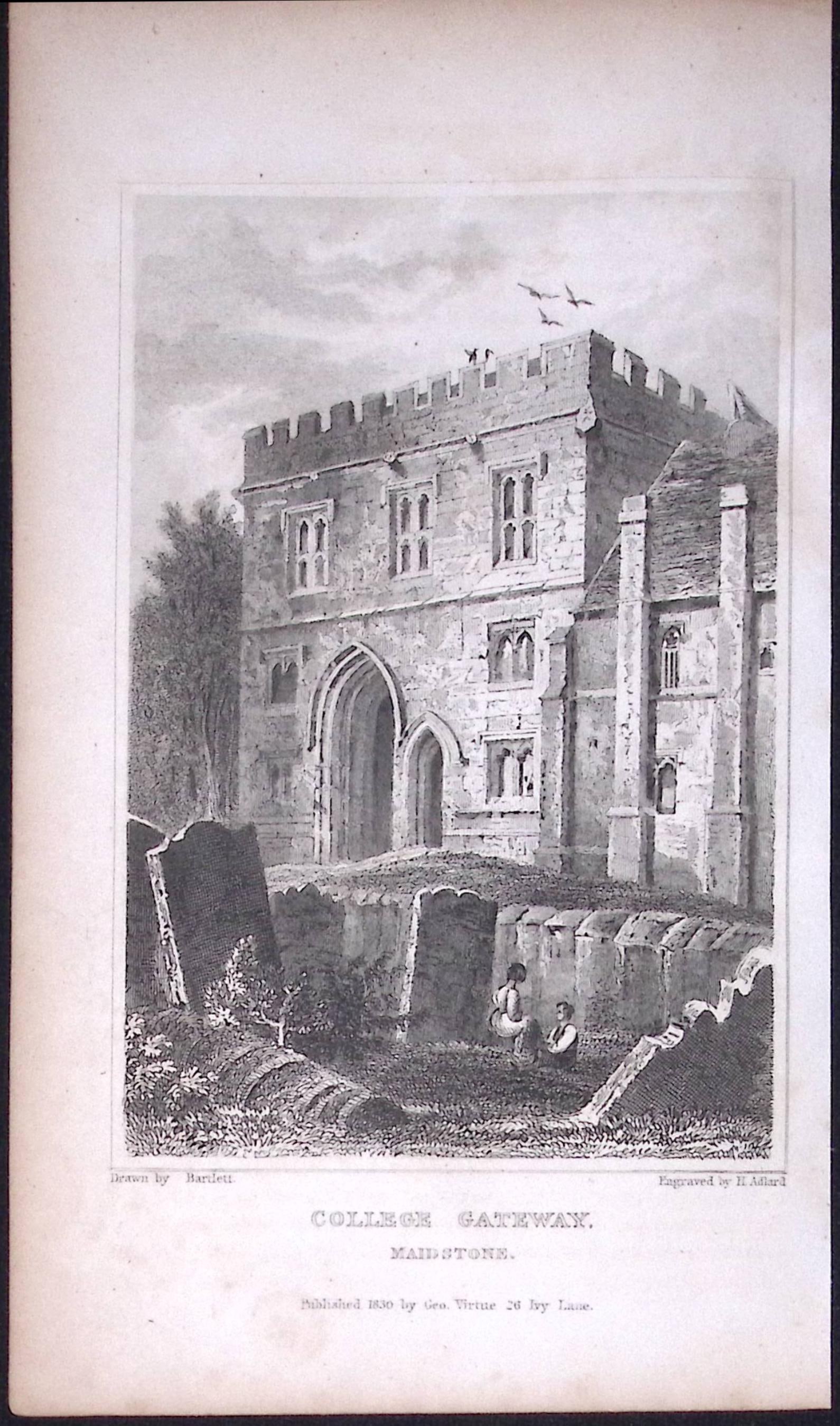 Maidstone College Gateway Kent 1829 Antique 197 Years-Old Steel Engraving-28: Title: Maidstone College Gateway Kent 1829 Antique 197 Years-Old Steel Engraving-28 Description: This Antique Print Was Removed from a 197-Year-Old Edition of. W. H. Ireland's Study of Th