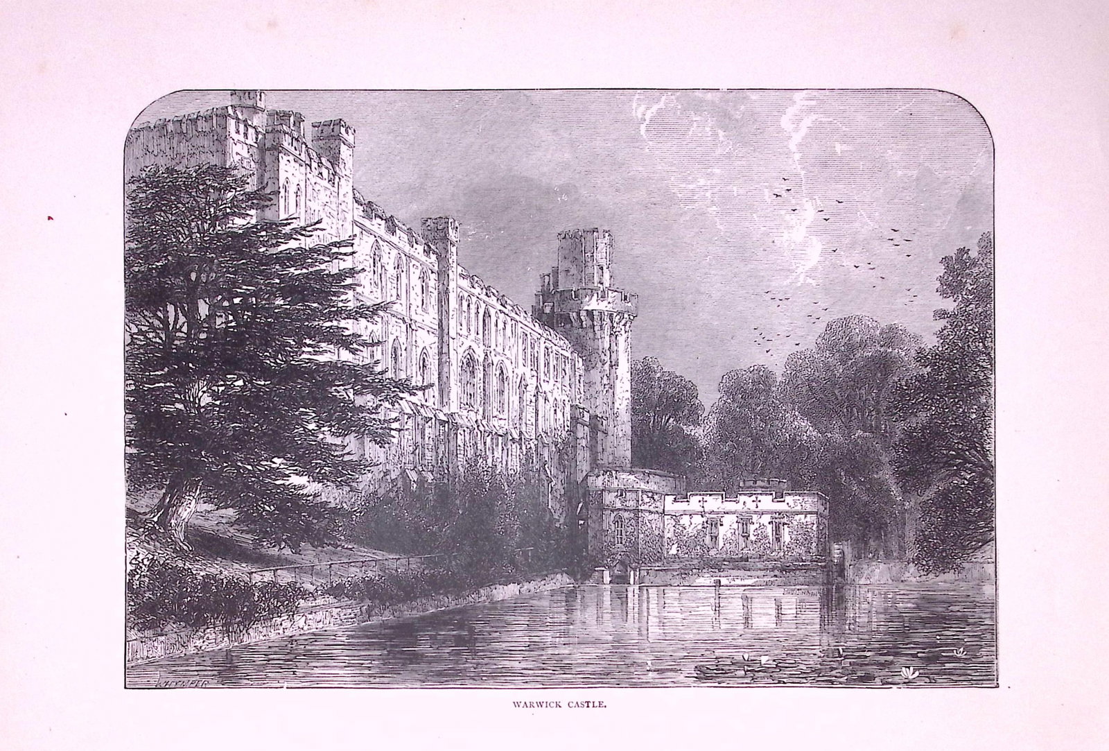 Warwick Castle Scene Antique 147 Years-Old Illustration-16: Title: Warwick Castle Scene Antique 147 Years-Old Illustration-16 Description: This Antique Illustration Was Removed from a 147-Year-Old Edition of. English Pictures Drawn with Pen & Paper 1879