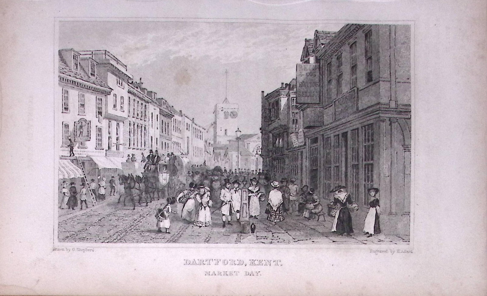 Dartford View of The High Street Kent 1829 Antique 197 Years-Old Steel Engraving-31: Title: Dartford View of The High Street Kent 1829 Antique 197 Years-Old Steel Engraving-31 Description: This Antique Print Was Removed from a 197-Year-Old Edition of. W. H. Ireland's Study of