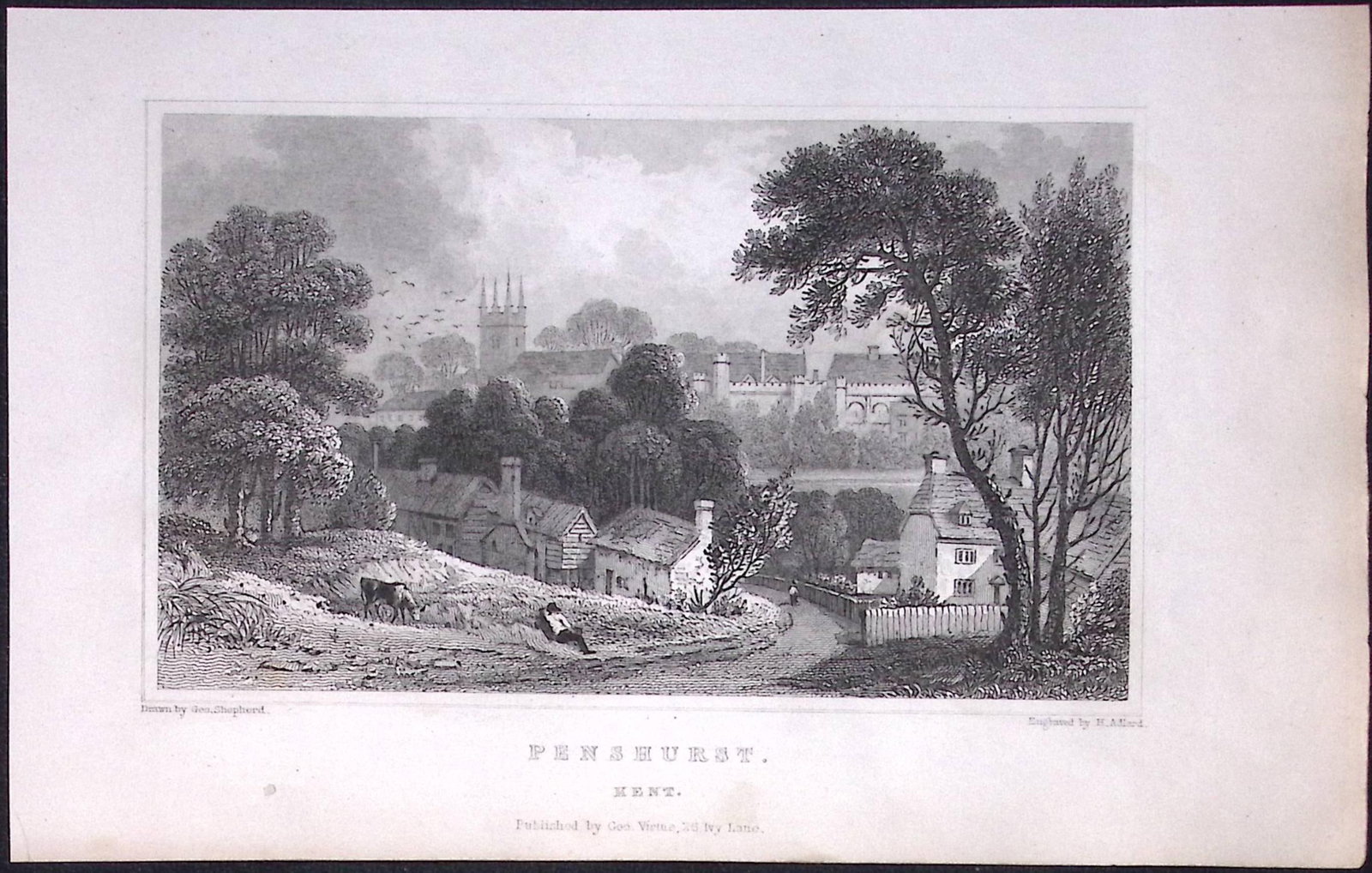 Penhurst Village Kent 1829 Antique 197 Years-Old Steel Engraving-69: Title: Penhurst Village Kent 1829 Antique 197 Years-Old Steel Engraving-69 Description: This Antique Print Was Removed from a 197-Year-Old Edition of. W. H. Ireland's Study of The History and