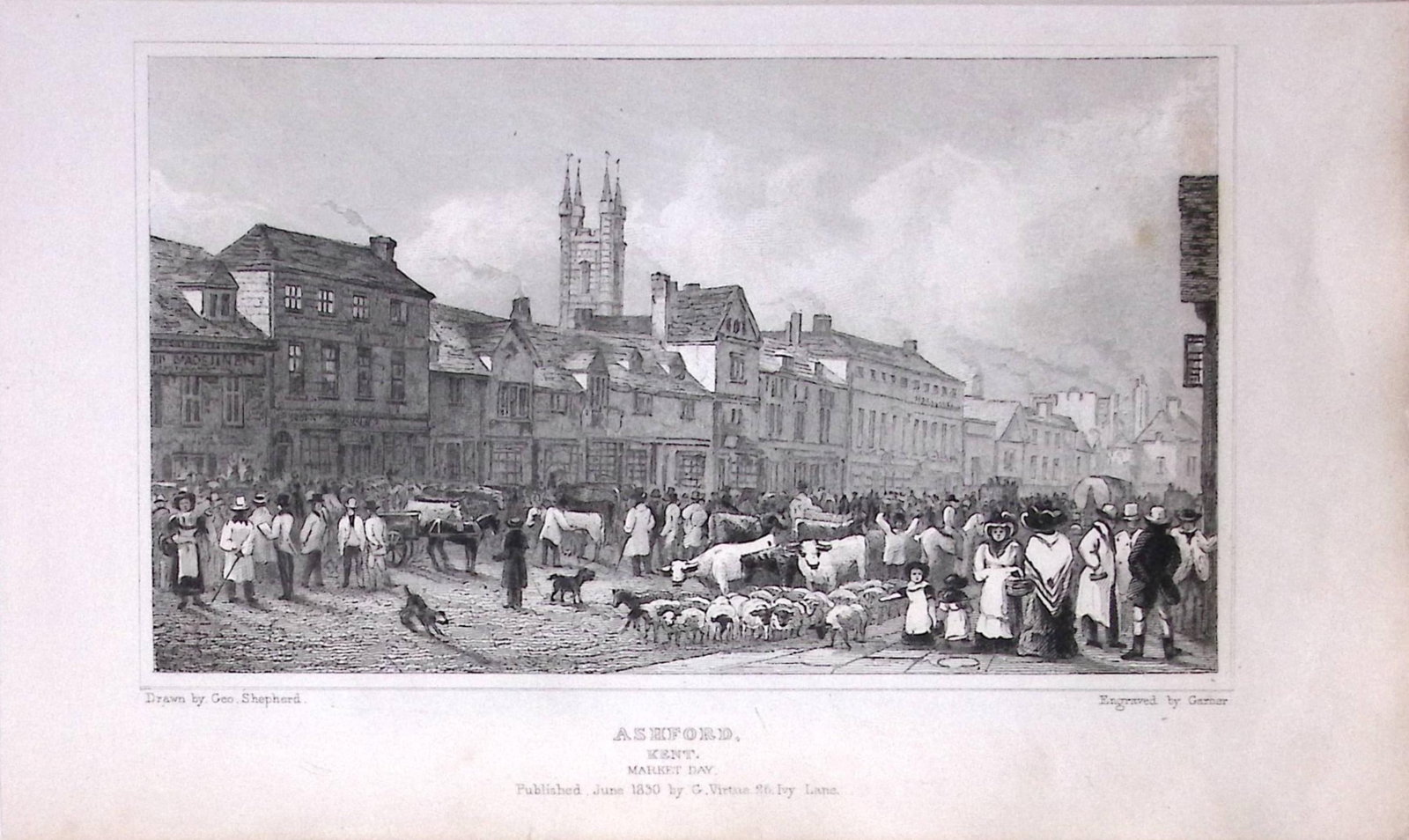 Ashford View of The Town Kent 1829 Antique 197 Years-Old Steel Engraving-12: Title: Ashford View of The Town Kent 1829 Antique 197 Years-Old Steel Engraving-12 Description: This Antique Print Was Removed from a 197-Year-Old Edition of. W. H. Ireland's Study of The