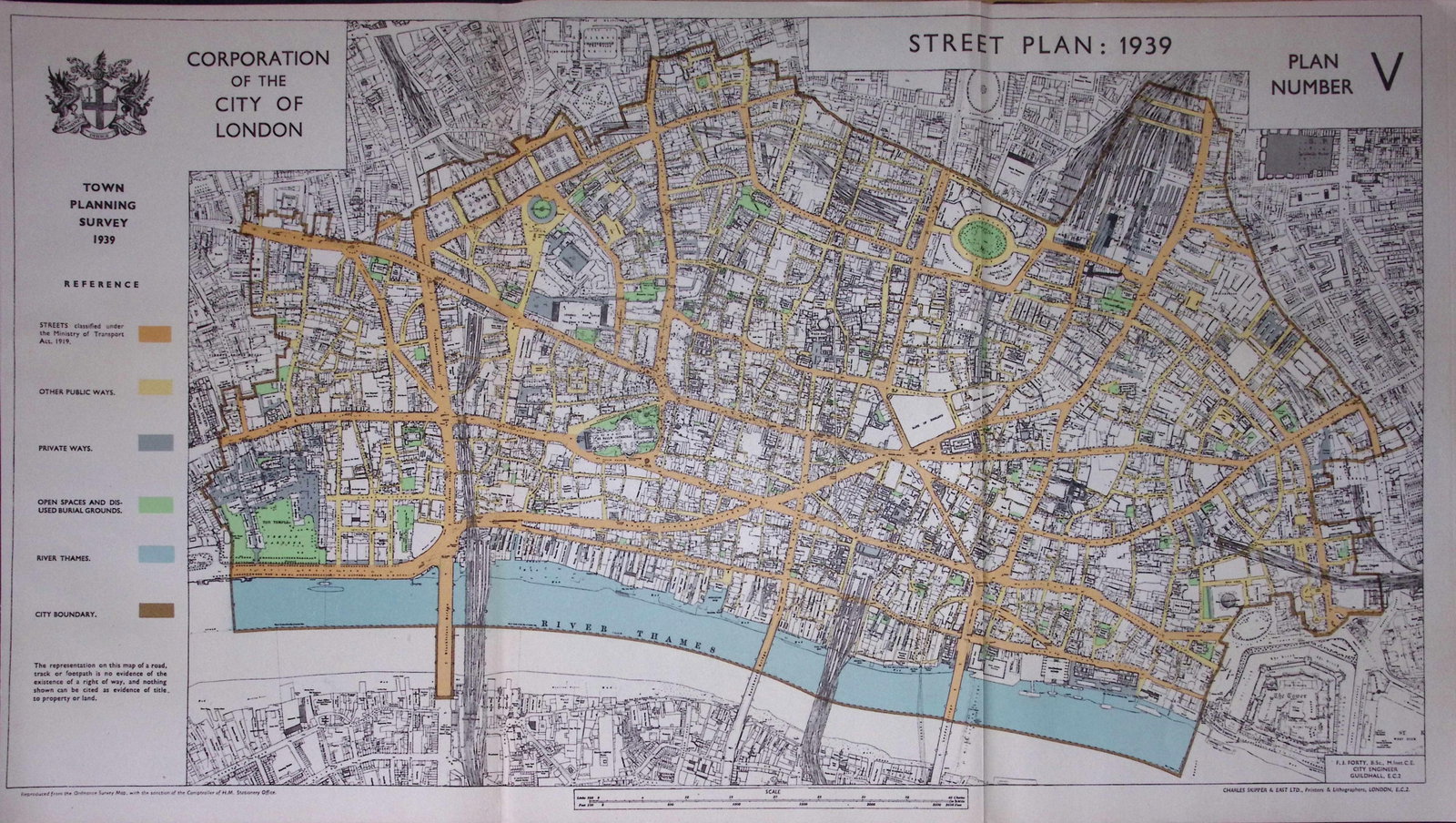 City of London Town Planning Survey 1939 New Street Plan 1944 Map-15.: Title: City of London Town Planning Survey 1939 New Street Plan 1944 Map-15. Description: This is a Large Folding Map and Measures Approx 33.5 x 57.5 (cm) 13.25 x 22.5 (Inches). This Vintage Co