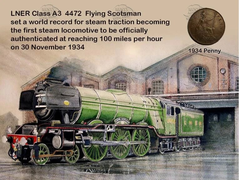 Flying Scotsman Train 100 MPH 1934 Record Speed Metal Art Coin Display (1 of 1)