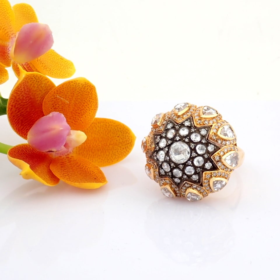 Natural Diamond 18K Rose/Pink Gold Ring - 6
