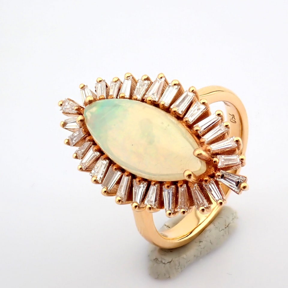 Natural Diamond 18K Rose/Pink Gold Ring - 7
