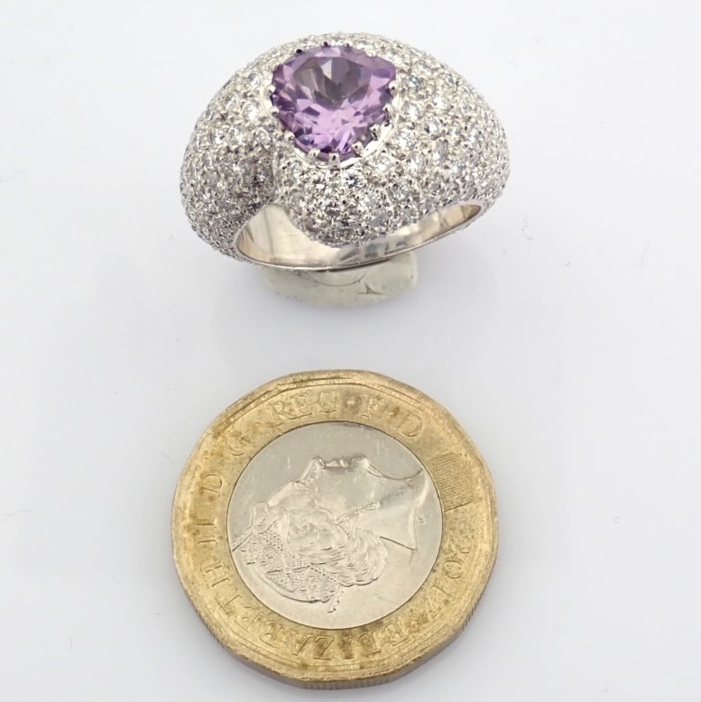 Natural Diamond 18K White Gold Ring - 4