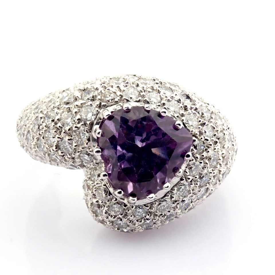 Natural Diamond 18K White Gold Ring - 6