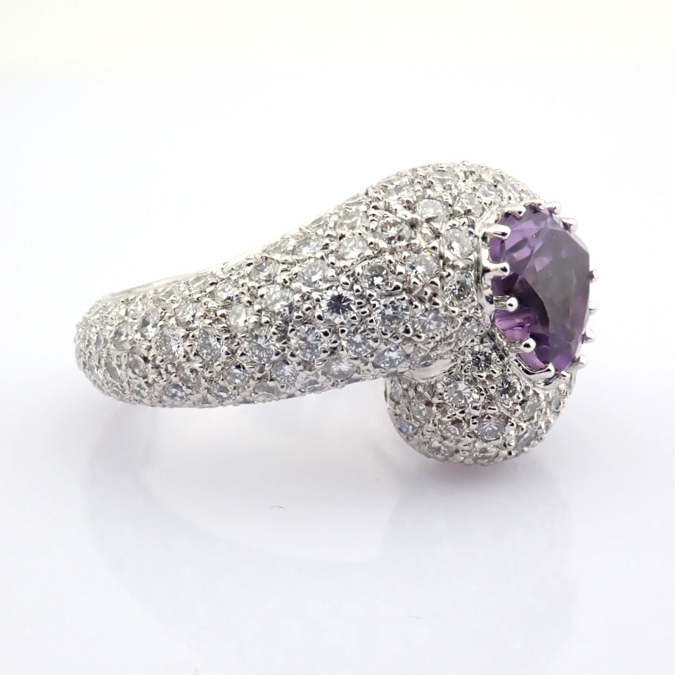 Natural Diamond 18K White Gold Ring - 7