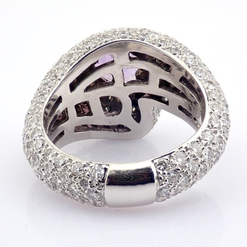Natural Diamond 18K White Gold Ring - 8