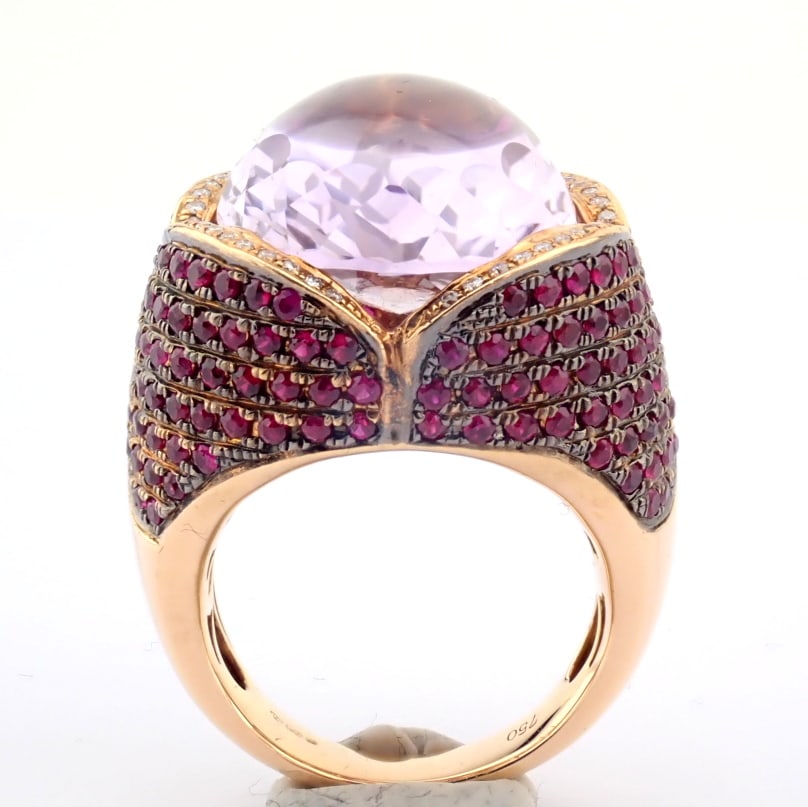 Natural Diamond 18K Rose/Pink Gold Ring - 7