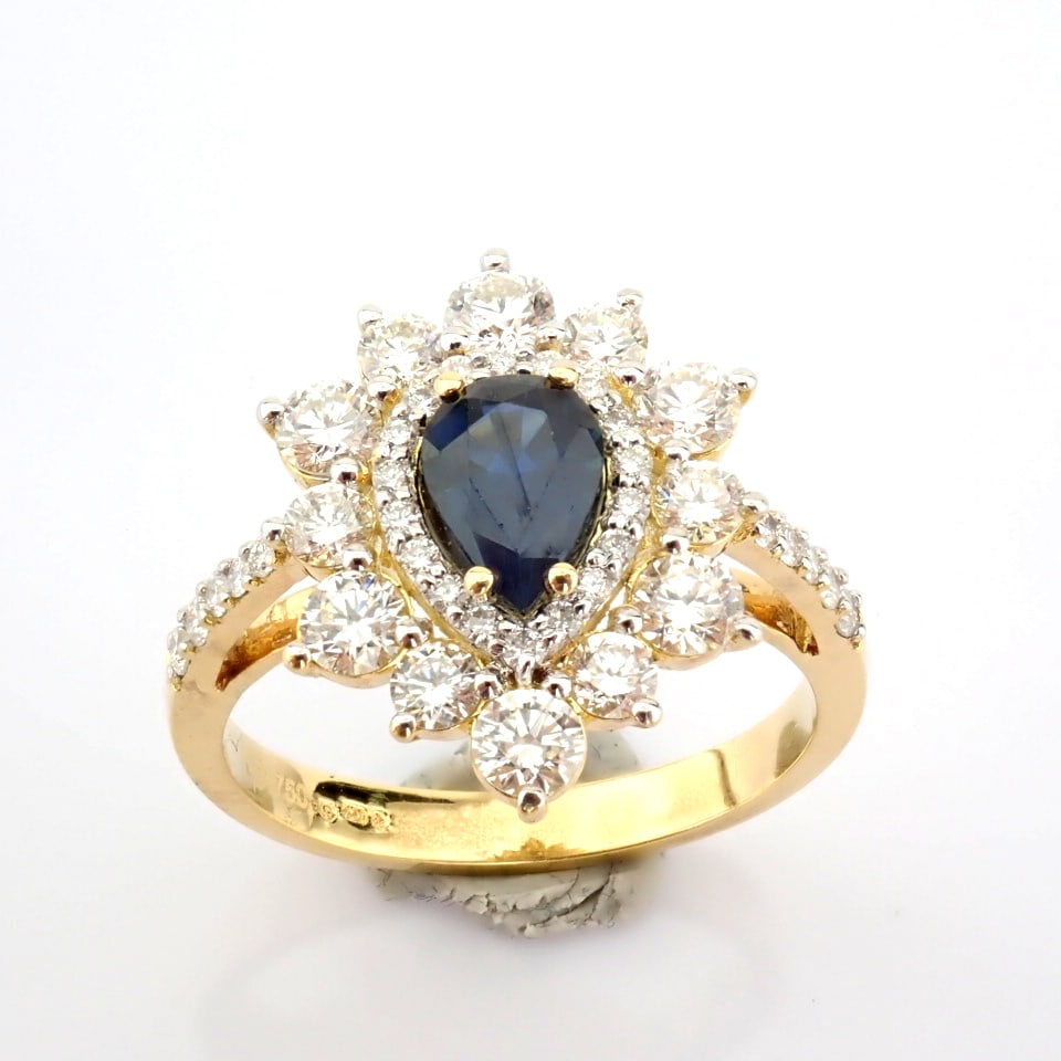 Natural Diamond 18K Yellow Gold Ring: Title: Natural Diamond 18K Yellow Gold Ring Description: An exquisite 18k yellow gold ring detailed with sapphire and brilliant diamonds -------------------------------------------------- •