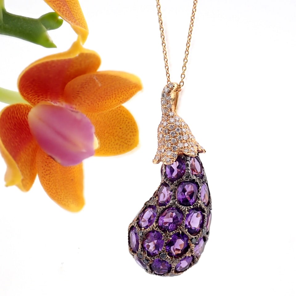Natural Diamond 18K Rose/Pink Gold Necklace - 3