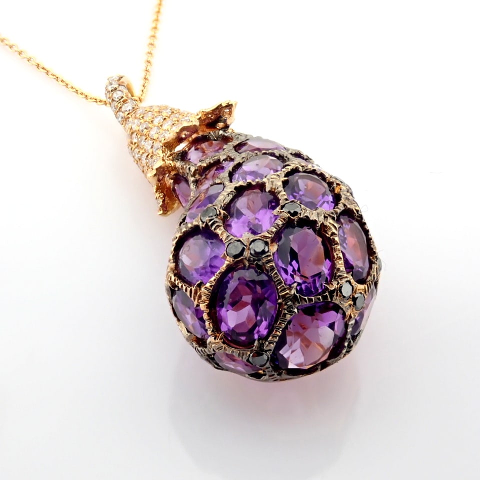 Natural Diamond 18K Rose/Pink Gold Necklace - 7