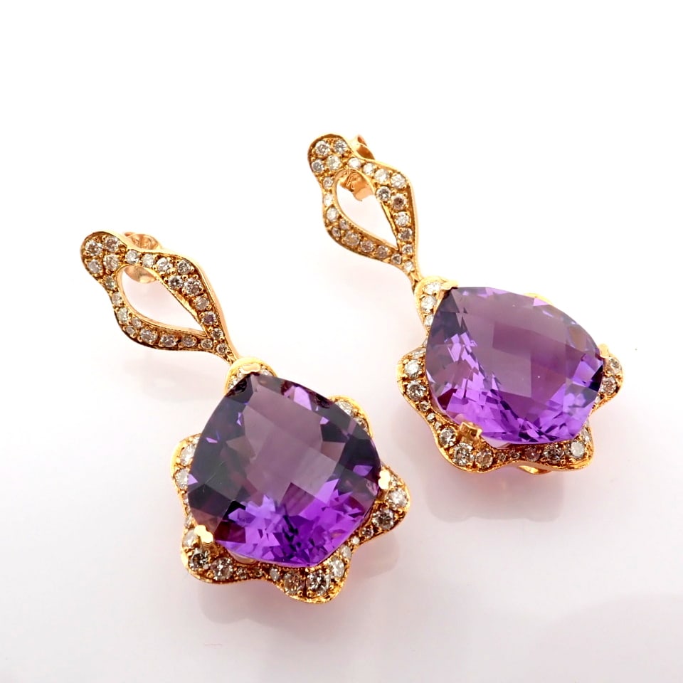 Natural Diamond 18K Rose/Pink Gold Earring: Title: Natural Diamond 18K Rose/Pink Gold Earring Description: 18K rose gold earrings detailed with amethyst and brilliant diamonds -------------------------------------------------- • METALS