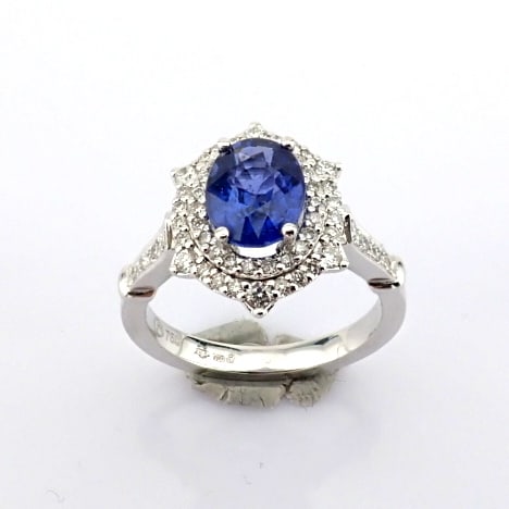 Natural Diamond 18K White Gold Ring - 7