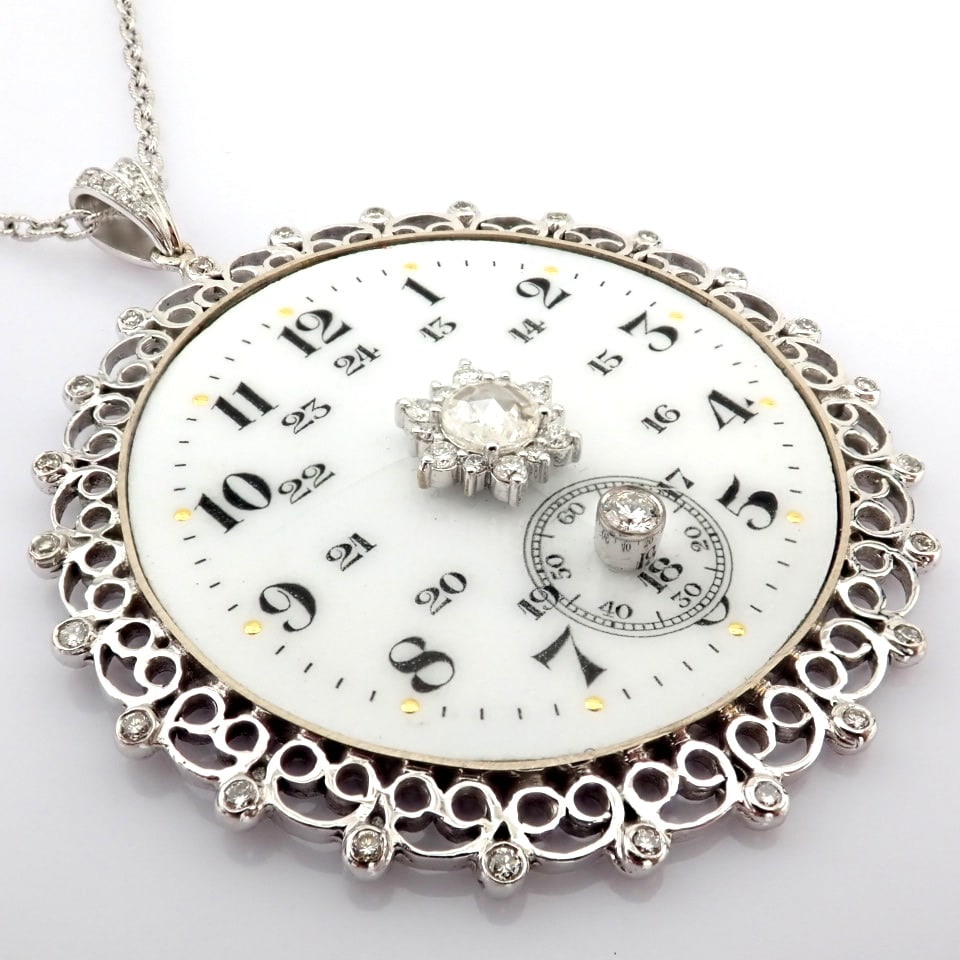 Natural Diamond 14K White Gold Necklace: Title: Natural Diamond 14K White Gold Necklace Description: An exquisite necklace made of gold and silver, featuring an antique watch dial adorned with diamonds - Hand Made Necklace - One Of Kind