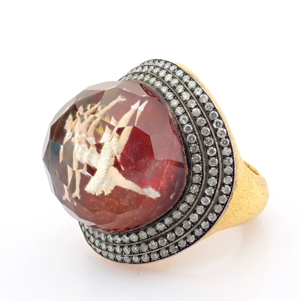 Natural Diamond 24K Yellow Gold Ring - 7