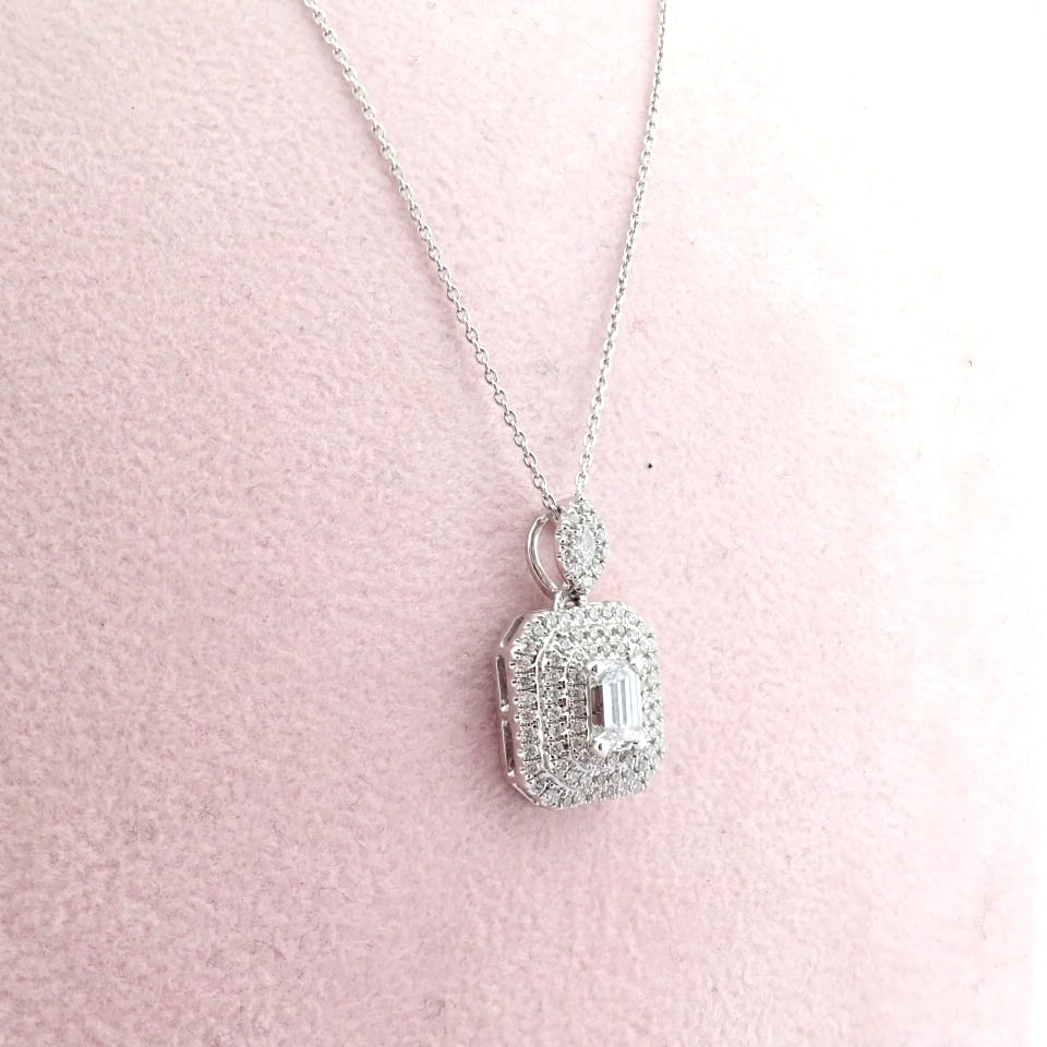 Natural Diamond 18K White Gold Necklace - 7