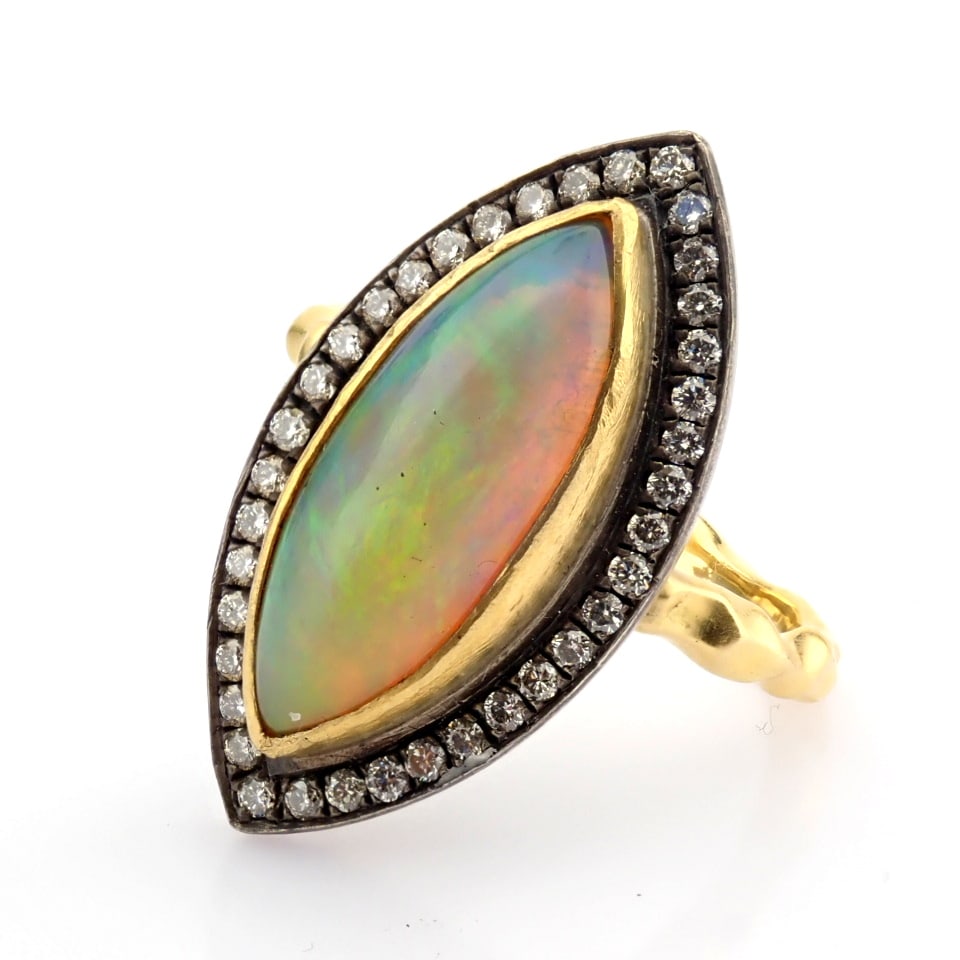 Natural Diamond 18K Yellow Gold Ring - 2
