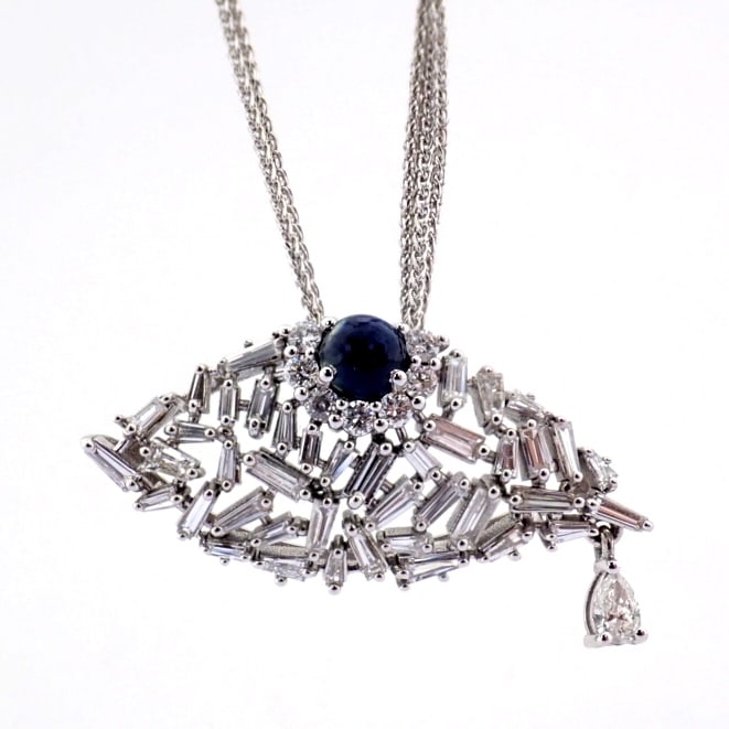 Natural Diamond 14K White Gold Necklace: Title: Natural Diamond 14K White Gold Necklace Description: An exquisite evil eye necklace detailed with brilliant diamonds and gold -------------------------------------------------- •