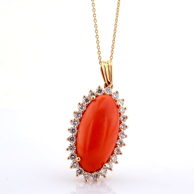 Natural Diamond 18K Rose/Pink Gold Necklace: Title: Natural Diamond 18K Rose/Pink Gold Necklace Description: 18K rose gold cluster necklace detailed with coral and brilliant diamonds -------------------------------------------------- •