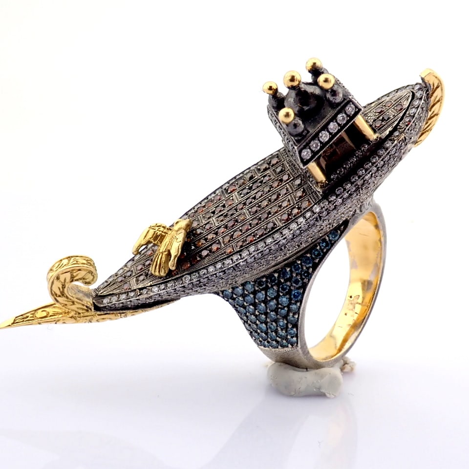 Natural Diamond 18K Yellow Gold Ring - 8