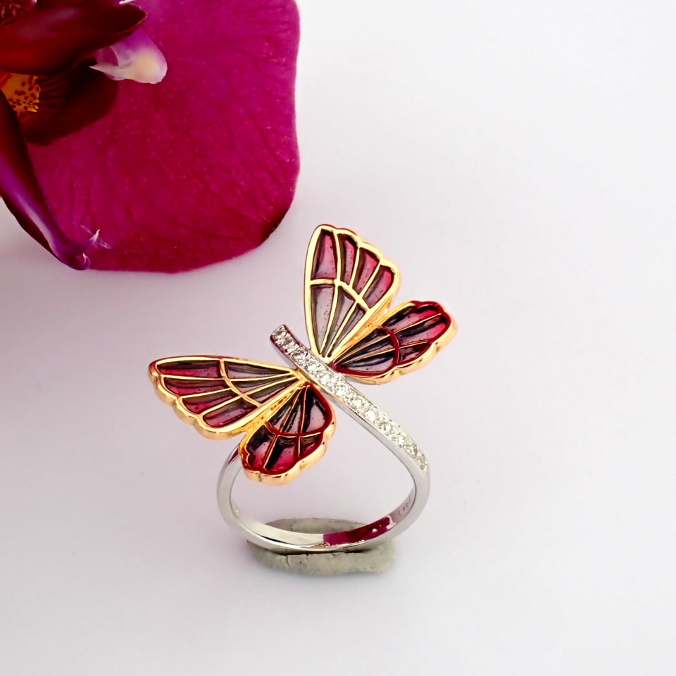 Natural Diamond 18K Rose & White Gold Ring - 2
