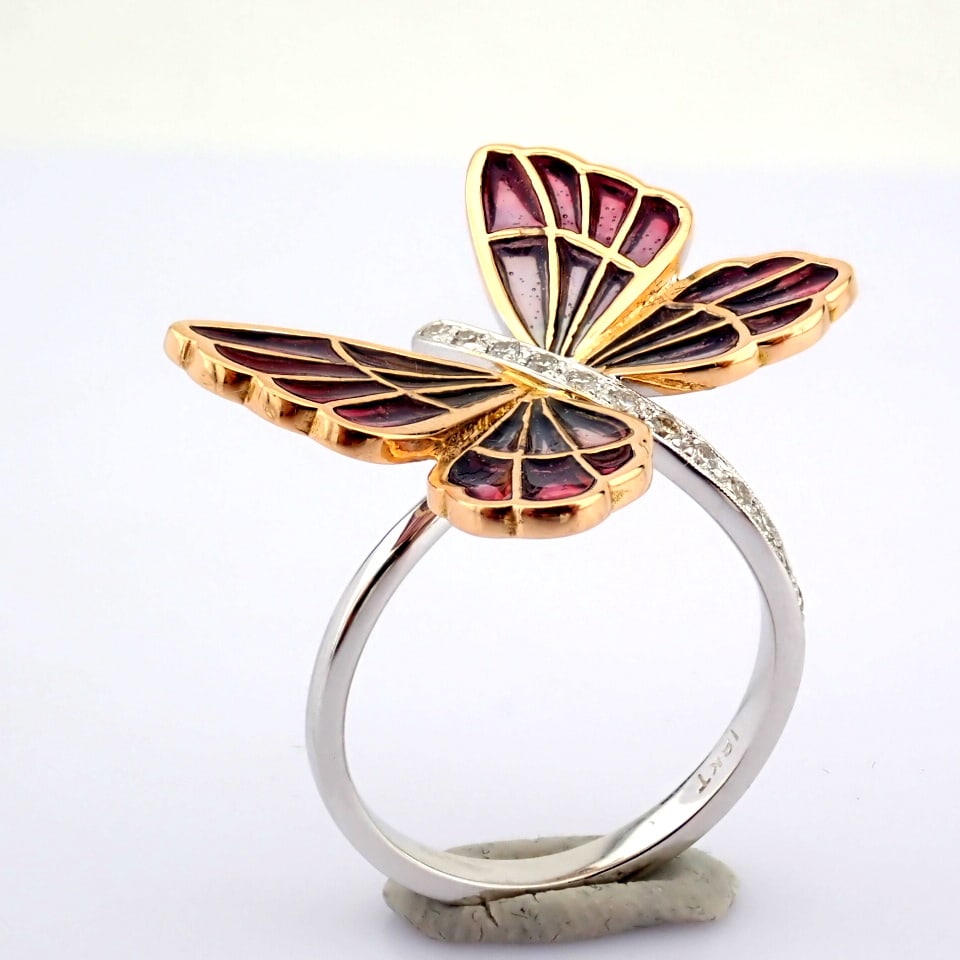Natural Diamond 18K Rose & White Gold Ring - 7