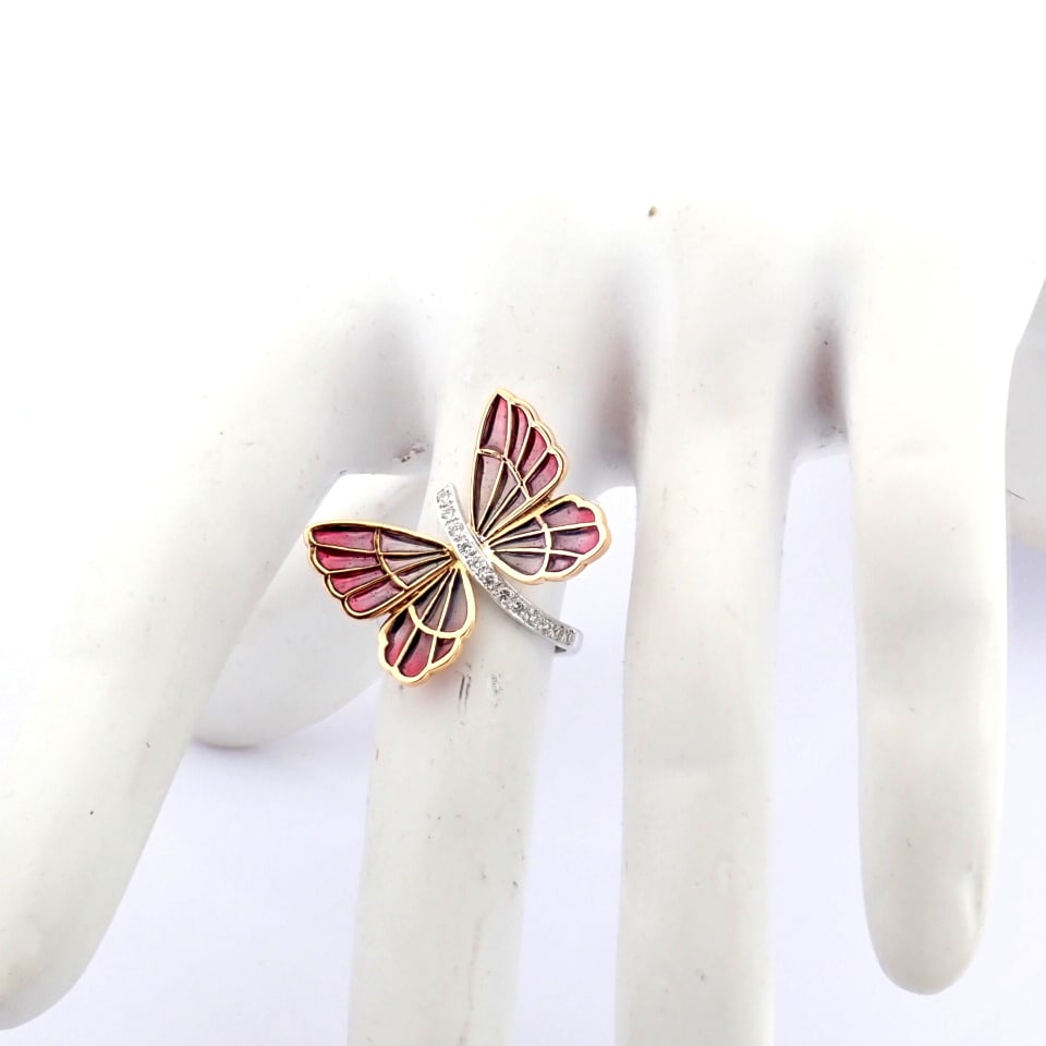 Natural Diamond 18K Rose & White Gold Ring - 8