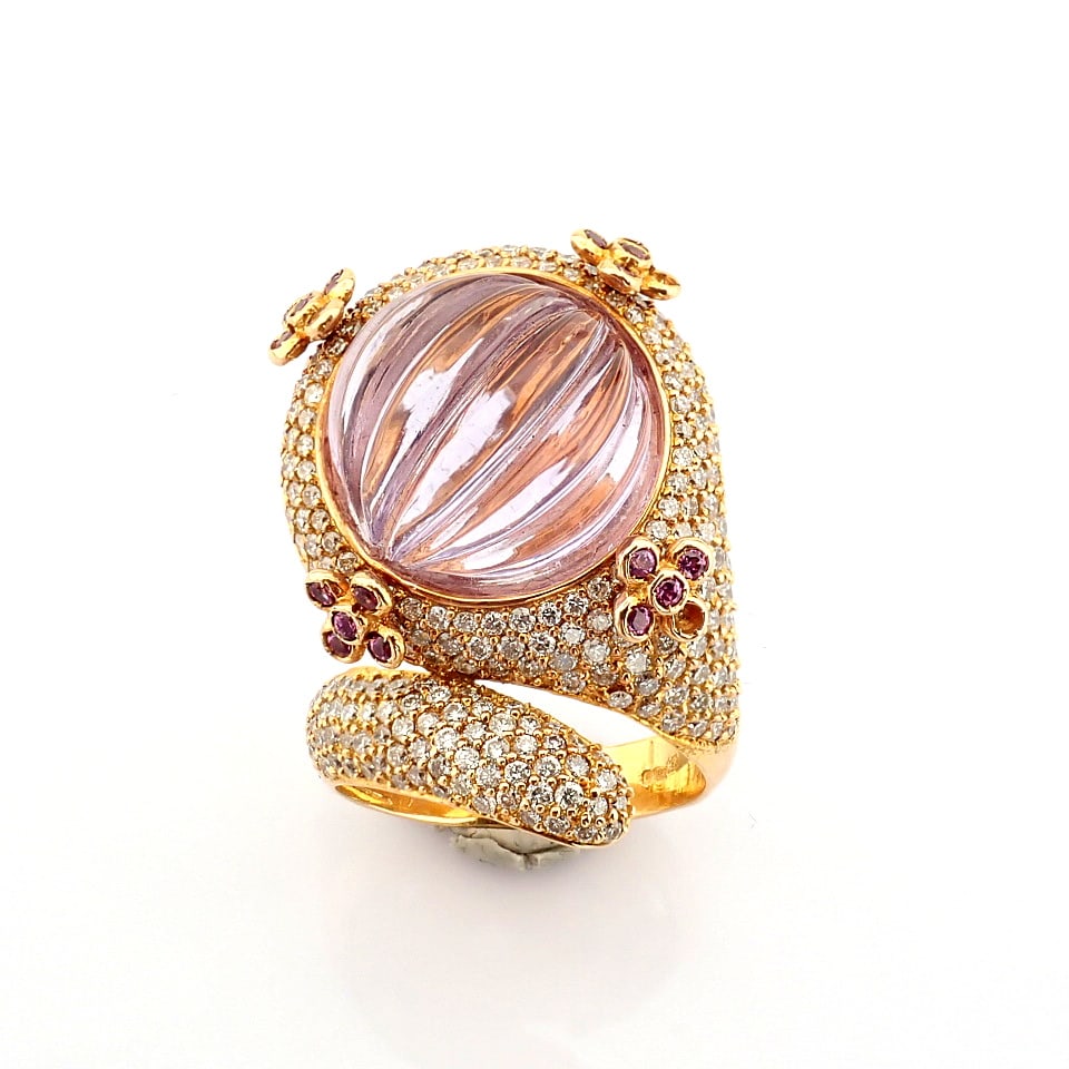Natural Diamond 18K Rose/Pink Gold Ring - 10