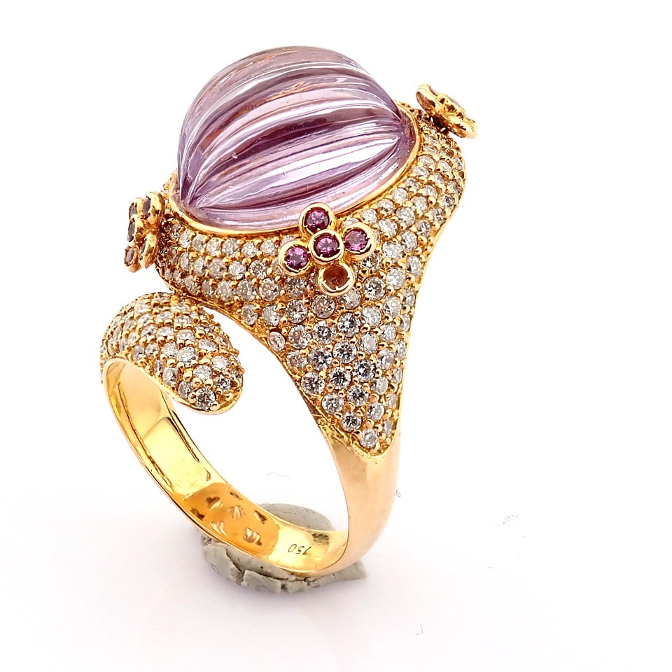Natural Diamond 18K Rose/Pink Gold Ring - 12