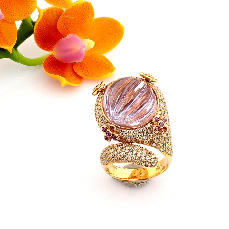 Natural Diamond 18K Rose/Pink Gold Ring - 5