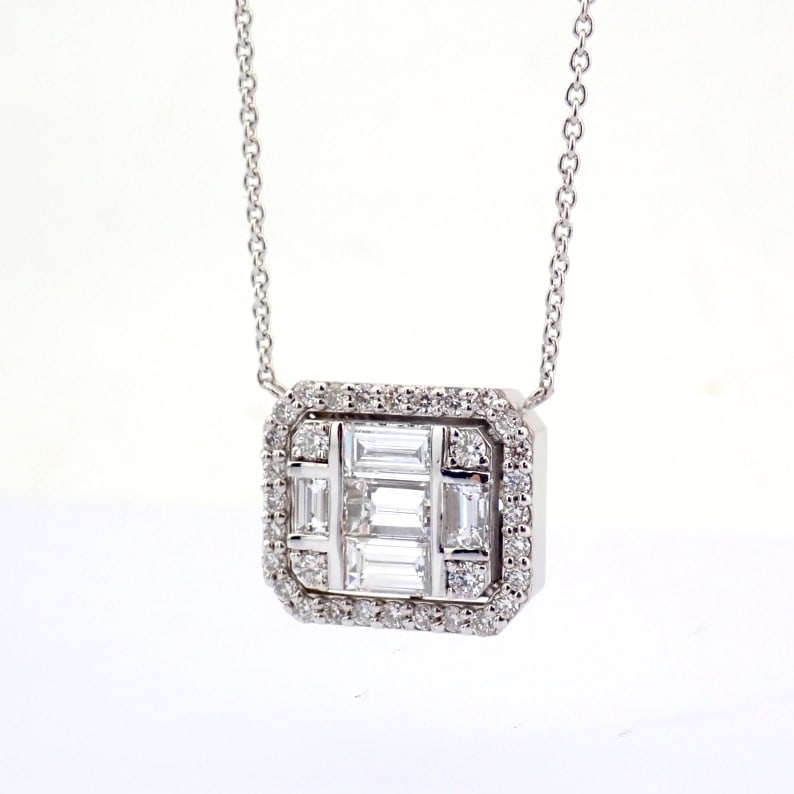 Natural Diamond 18K White Gold Necklace - 7