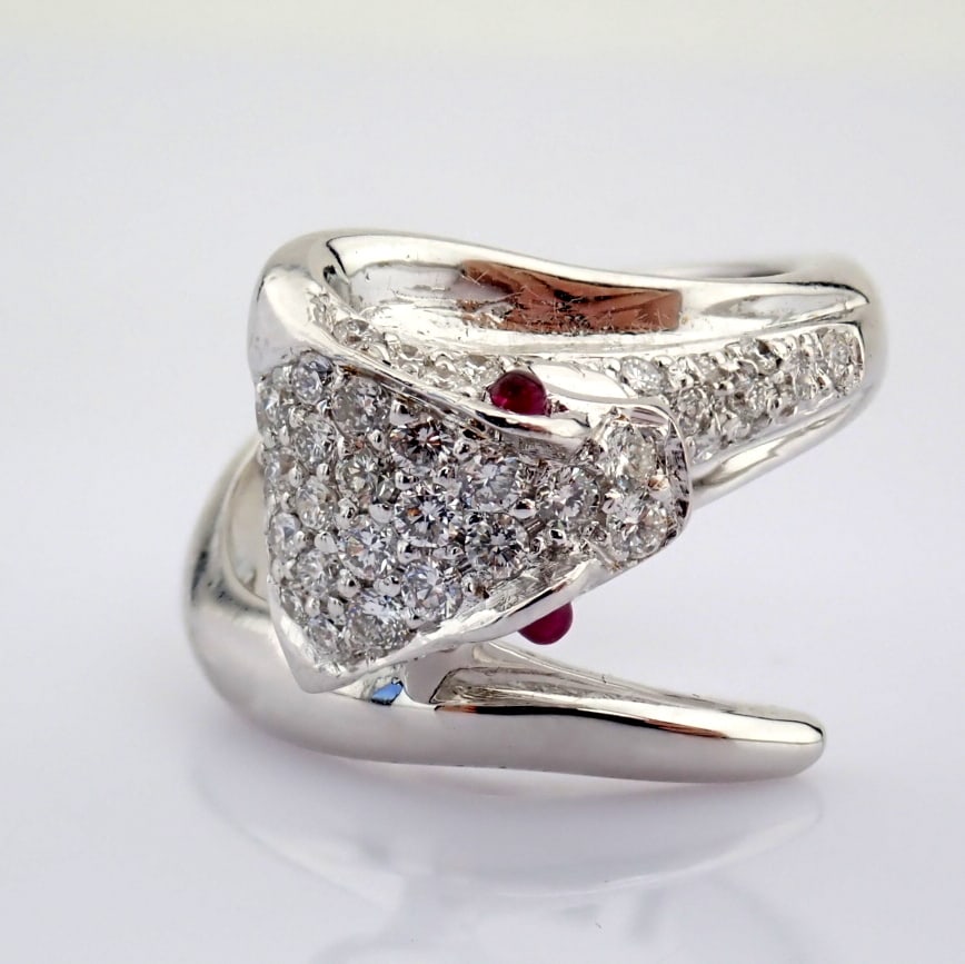 Natural Diamond 18K White Gold Ring - 7