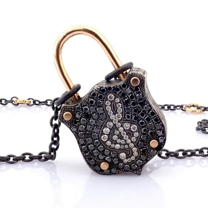 Natural Diamond 14K Yellow Gold Necklace: Title: Natural Diamond 14K Yellow Gold Necklace Description: An exquisite, convertible clasp necklace embellished with gold and diamonds on silver - Hand Made Necklace