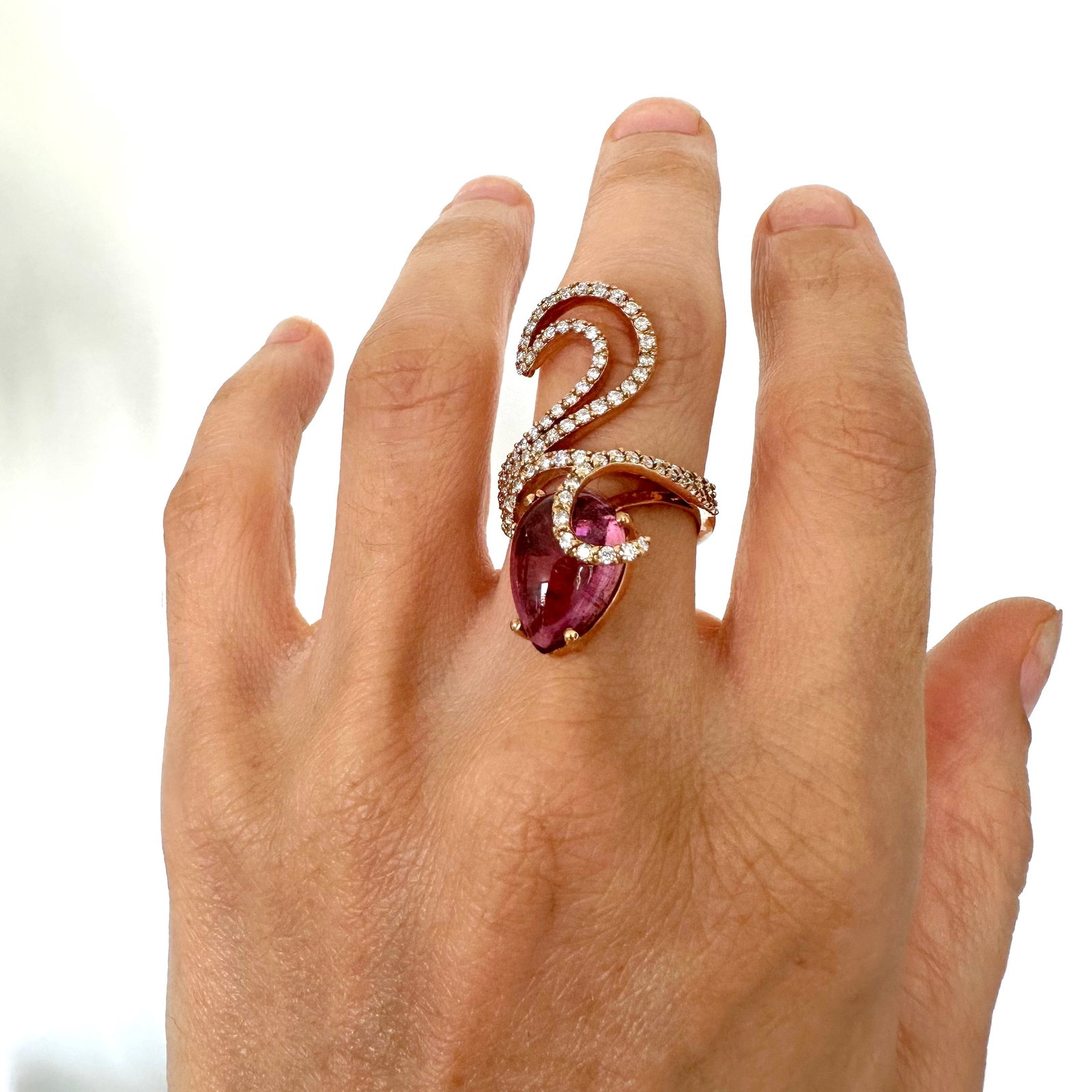 Natural Diamond 18K Rose/Pink Gold Ring - 4