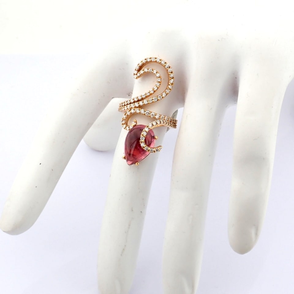 Natural Diamond 18K Rose/Pink Gold Ring - 9