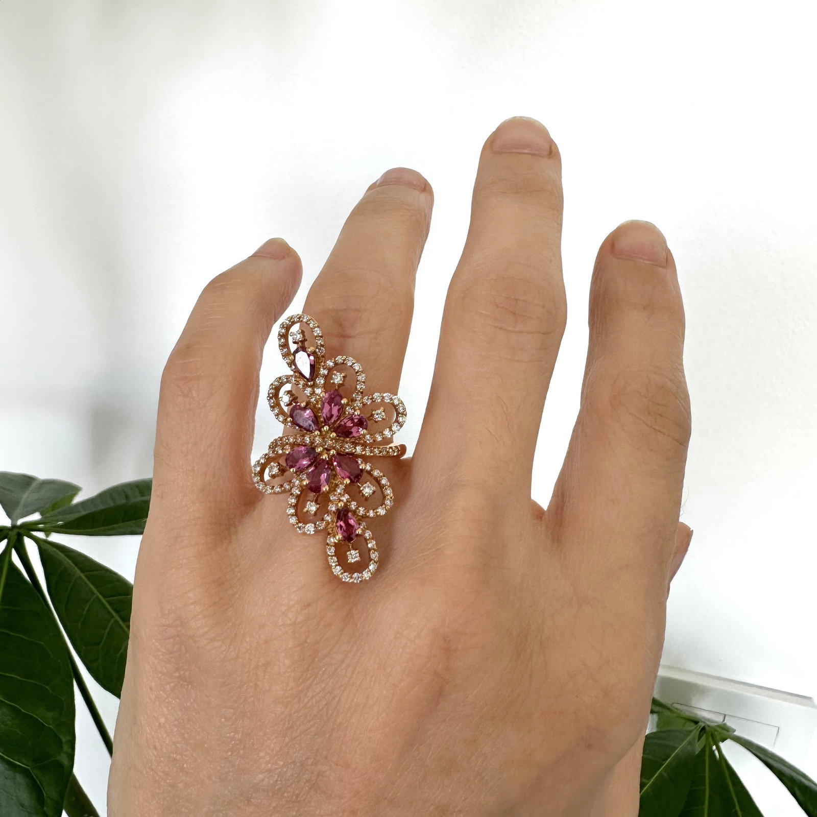 Natural Diamond 18K Rose/Pink Gold Ring - 4