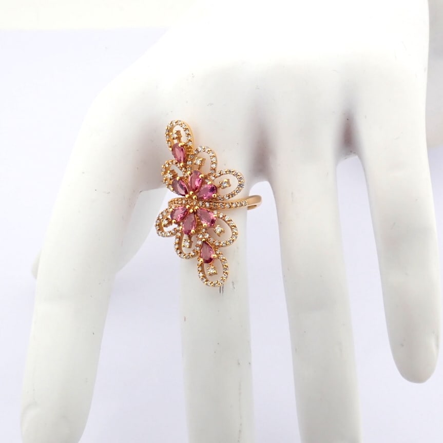 Natural Diamond 18K Rose/Pink Gold Ring - 6