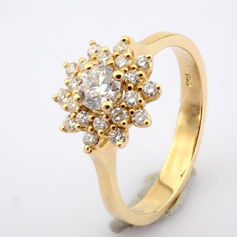 Natural Diamond 18K Yellow Gold Ring - 7