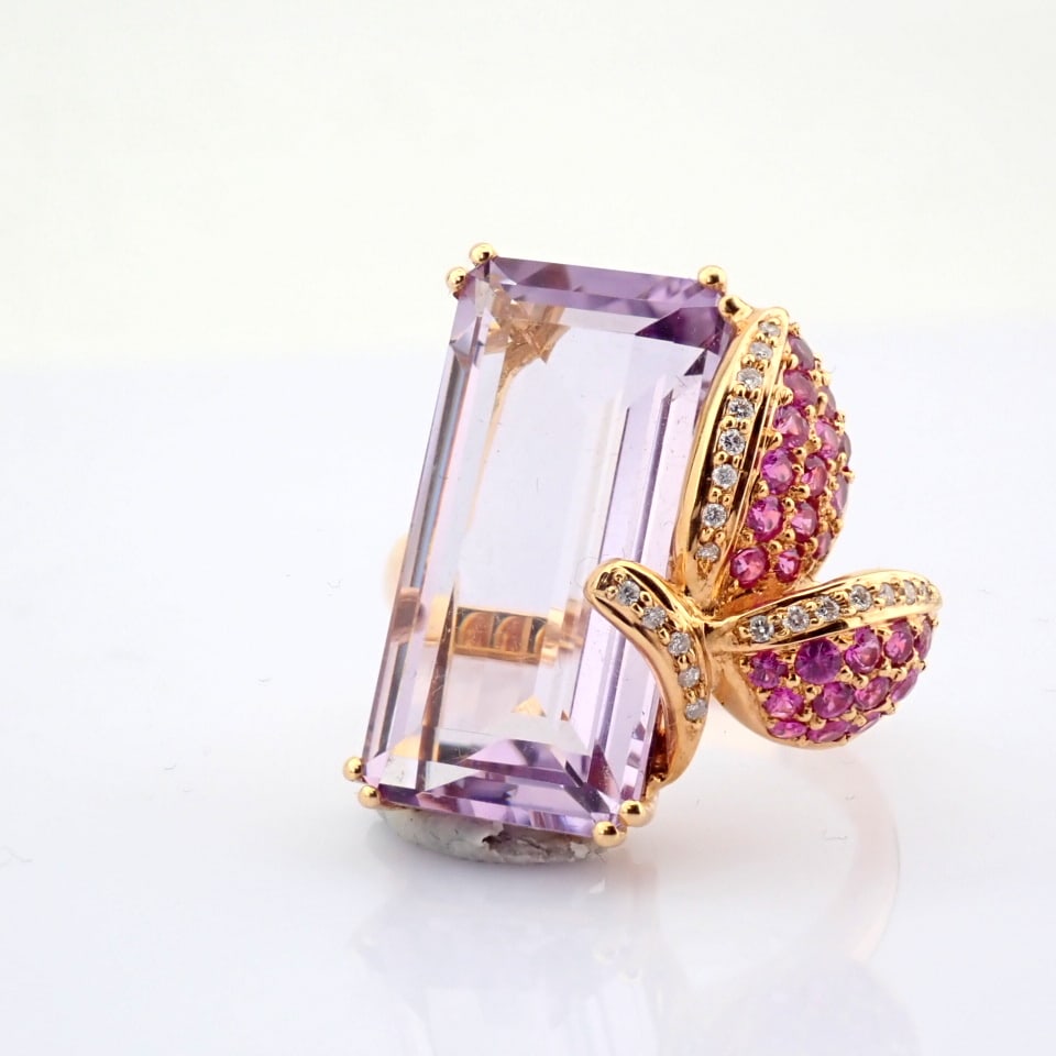 Natural Diamond 18K Rose/Pink Gold Ring - 10