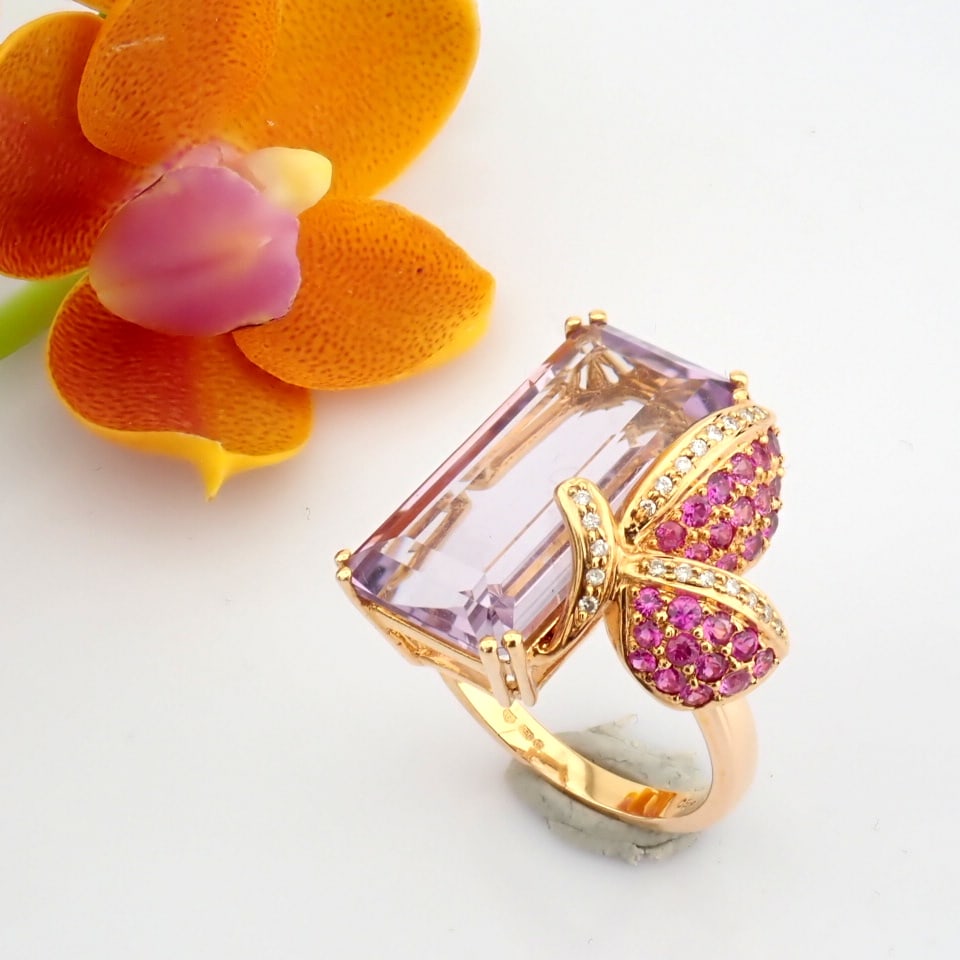 Natural Diamond 18K Rose/Pink Gold Ring - 4