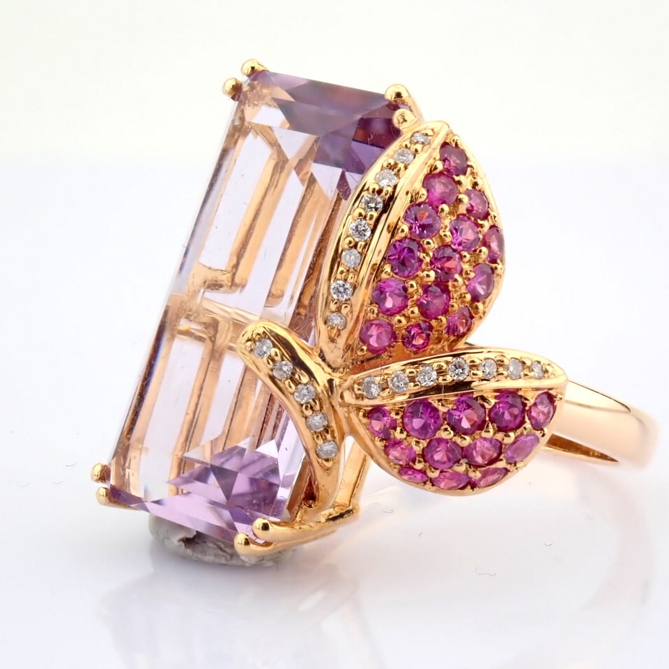 Natural Diamond 18K Rose/Pink Gold Ring - 9