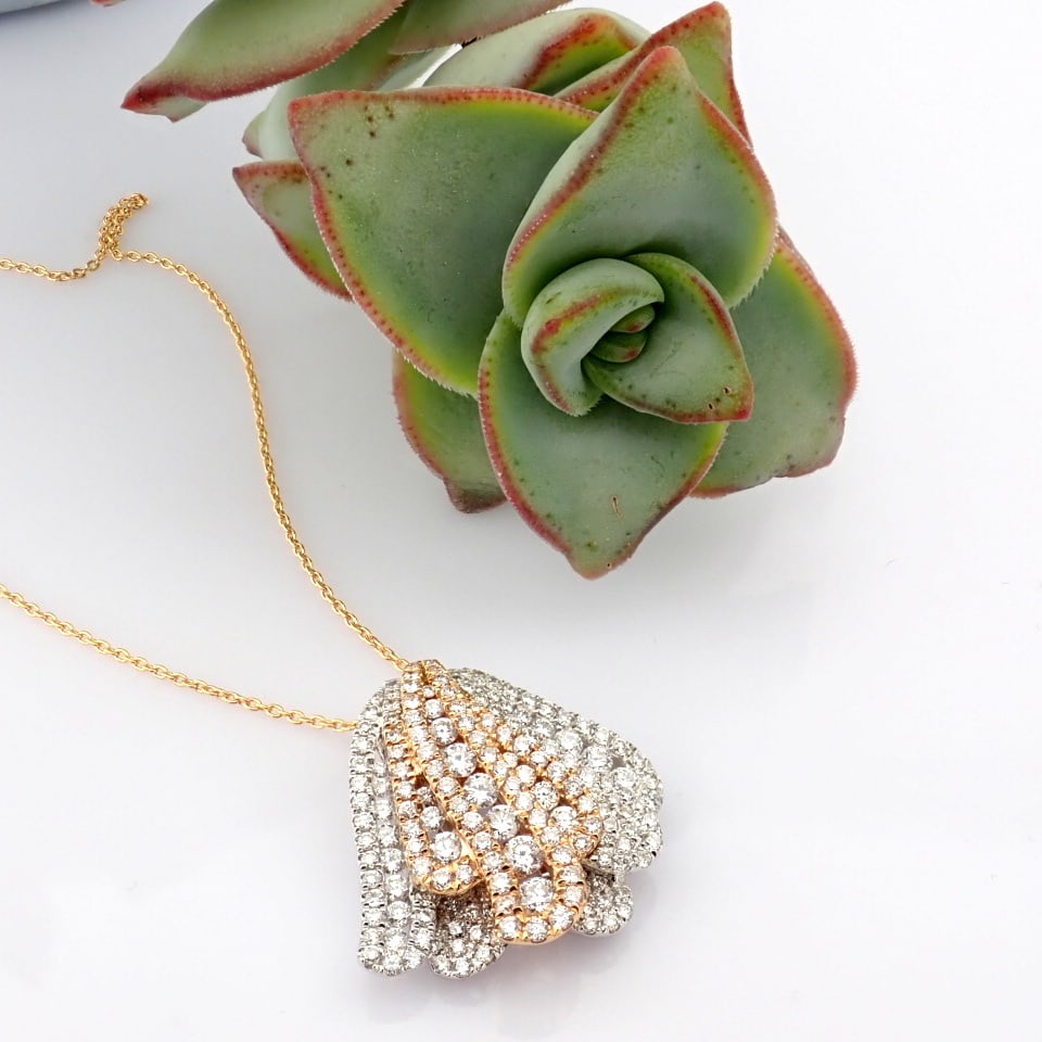 Natural Diamond 18K Rose & White Gold Necklace - 2