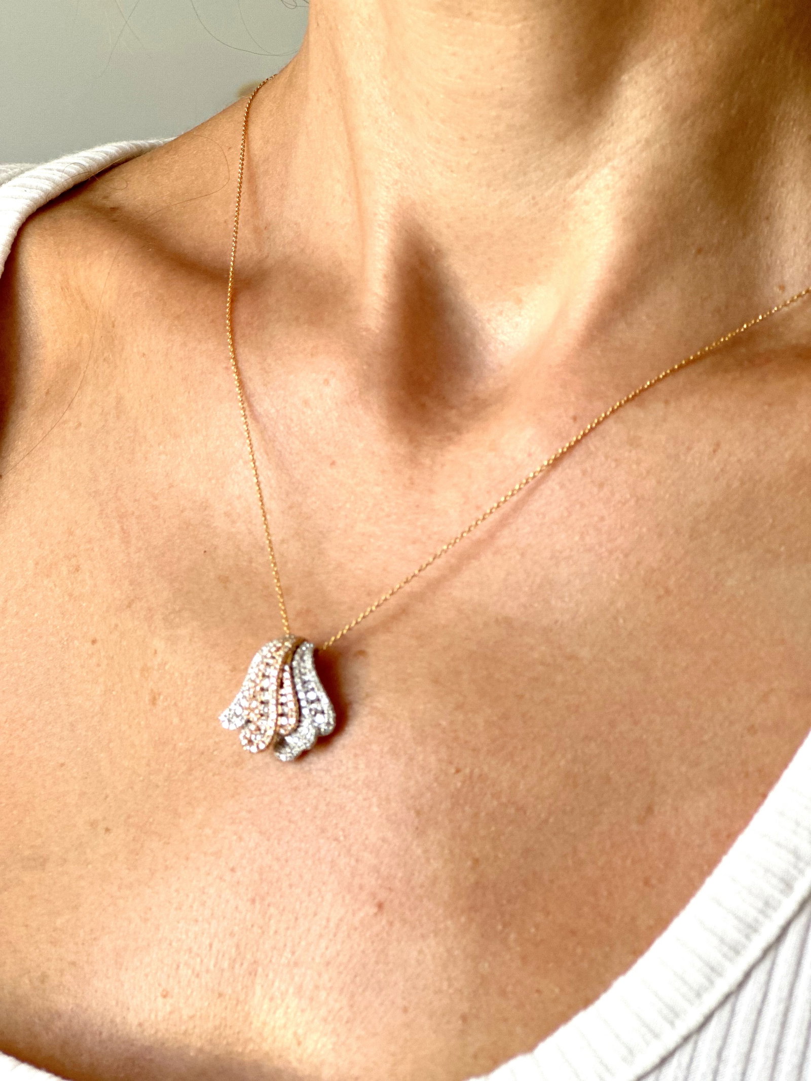 Natural Diamond 18K Rose & White Gold Necklace - 3