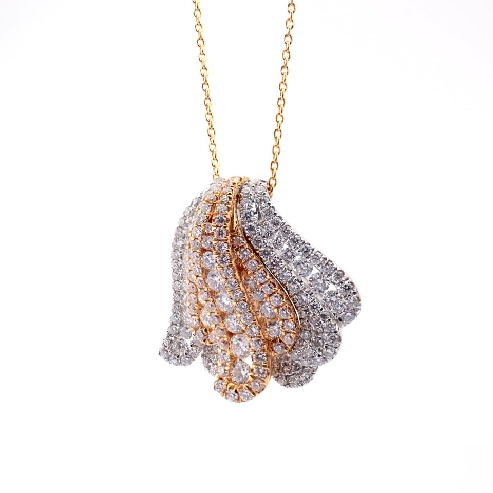 Natural Diamond 18K Rose & White Gold Necklace - 7